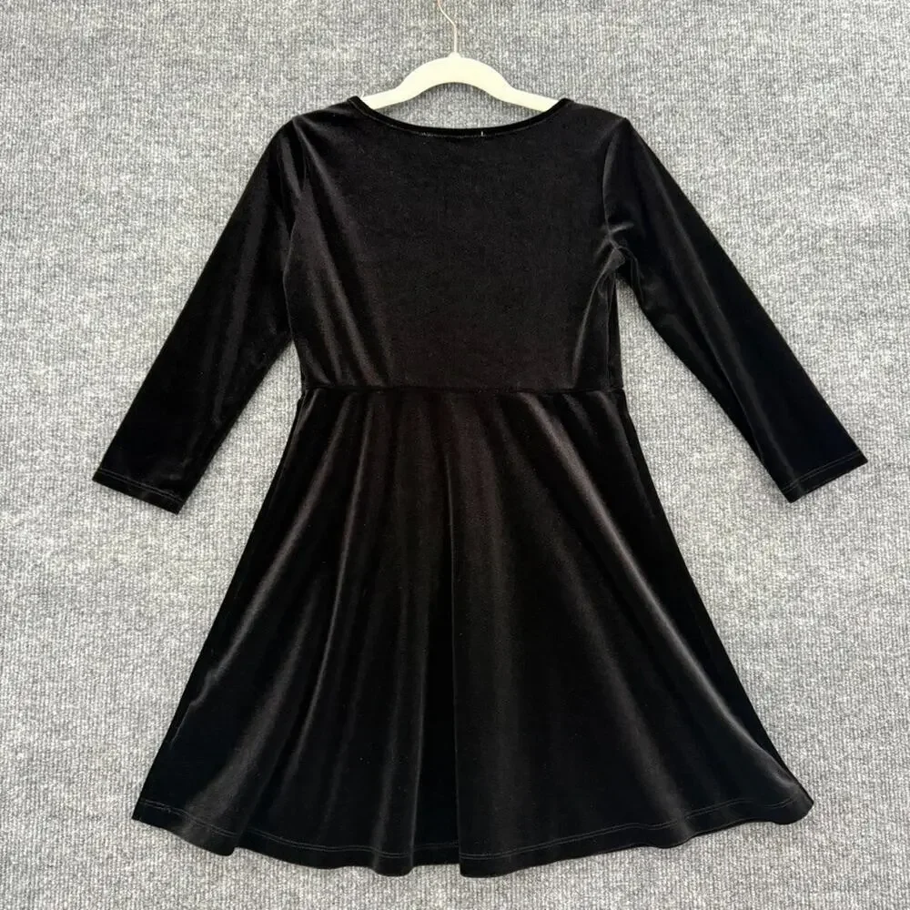 Old Navy Girls Black Velour Fit & Flare Dress Size 6/7 Holiday Twirly Velvet